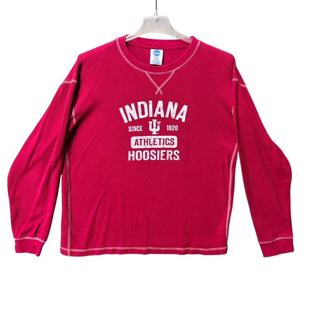 Vintage Indiana University Hoosiers Thermal Shirt L Red Waffle Knit IU Athletics